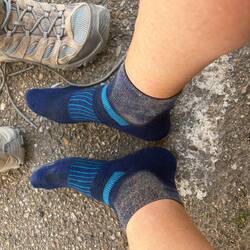 Fighting some bad blisters. The socks show how dusty our walk was today.