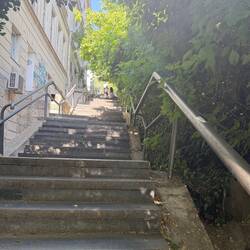 120 steps up to the walking plaza