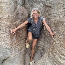 Susanne schlupft in den Baum