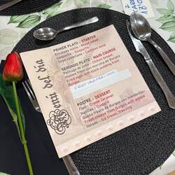 Dinner options. I chose gazpacho, chicken, and cheese.