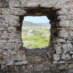 a "murder hole" or lookout site, historically used to monitor for intruders or drop stones on attack