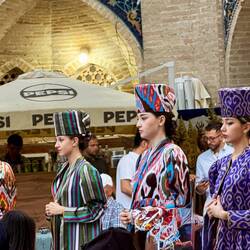 Fashion show of traditional fabrics with somewhat updated designs