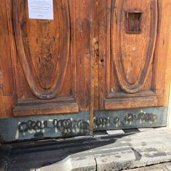 Secret torture location during dictatorship, the graffiti says, "My son was killed here"