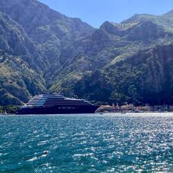 Heute Morgen liegt ein neues Kreuzfahrtschiff vor der Altstadt von Kotor