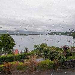 Rainy view of Tobermory harbour