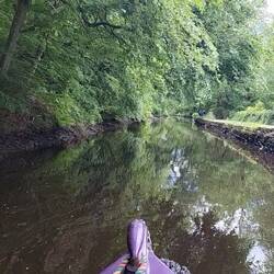 Creeping along. The bumps are where Rainboat's hull hits the canal bed 😬