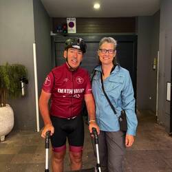 Jamie of the DalecandELA Foundation. He rides on a tandem bike during these events.