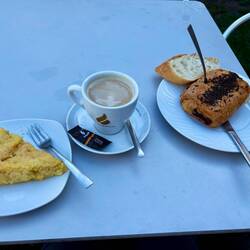 Breakfast about seven miles in. This was the first town along the way.
