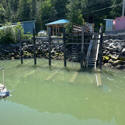 Bella Coola Harbour has a tidal grid. Tide is up above the grid.
