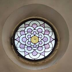 Stained glass window in the church at Consuma