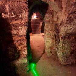 Very short, narrow door to squeeze through. This was a good place to hide from marauders.