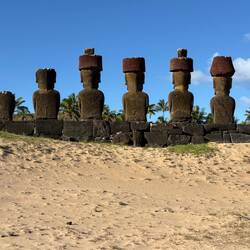 These Moai have petroglyphs on their backside