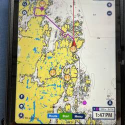 This is some of my routing through the islands. The black line behind and the magenta line ahead.