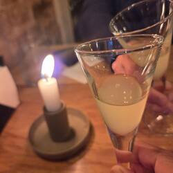 Complimentary limoncello at the end of the meal.