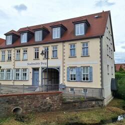 Stadtmühle Burg an der Ihle, rechts ein sehr schlankes Wasserrad