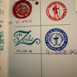 Today's stamps - wax, vending place, hotel, pharmacy.