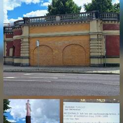 Heilige Mechthild von Magdeburg, die vom Fürstenwall auf die Stadt blickt.