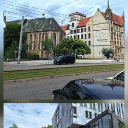 Oben: Justizzentrum Eike von Repgow. Unten: NORD/LB-Sitz am Domplatz