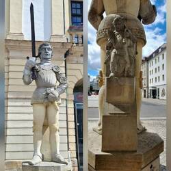 Magdeburger Roland mit Till Eulenspiegel im Rücken