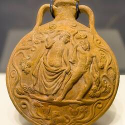 Terracotta oinophoros designed to carry or serve wine (Roman Period b/w 2nd century BCE to 1453 CE).