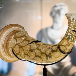 Terracotta rython (drinking/pouring vessel) from Old Smyrna (Archaic Period [750-480 BCE]).