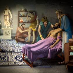 Mural depicting medical practices during antiquity.