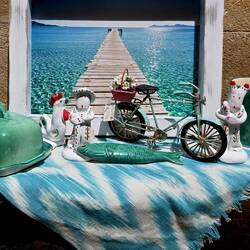 Old Town Alcúdia -- loved this display, especially the mint green bicycle 😉.
