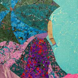 "Woman with Umbrella" (Ş. Evcil) ... collage — "Tesir" (Impression) Ebru Exhibition.
