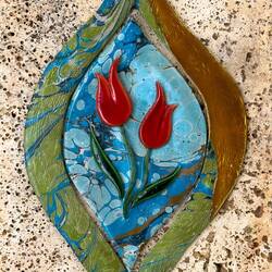 "My Mother & Me" (S. Alkan) ... ebru adapted to ceramic — "Tesir"(Impression) Ebru Exhibition.