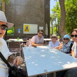At İzmir Sanat with Mom, Hakan, and Klara ... and jacaranda blooms raining down from the trees.