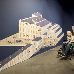Mom & Klara enjoying the "Between Two Lines" Exhibition.