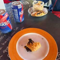 Mim and I split a chocolate croissant, since we were only about 4 miles out from the buffet.