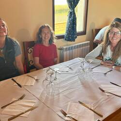 Kathy, Mim, and Yvonne. Yvonne, Tom, and I went to Kathy & Mim's albergue for dinner tonight.