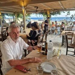 We sampled the fish, lamb, potatoes & salad with goats cheese at a nearby taverna tonight.