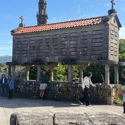 Hórreos: raised Galician granaries built on stone legs to keep rats and moisture out.