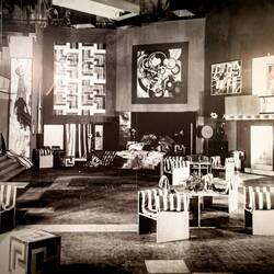 Set design for the film, Le P'tit Parigot, 1926 ... decorated by Sonia with Robert's paintings.