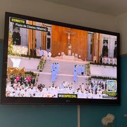 Every cafe I went in had the Pope's visit playing.