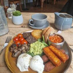 Will's veggie breakfast at Diggle Lock café