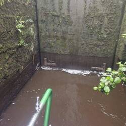 In the lock. The section at the bottom with no weed would usually be covered with water