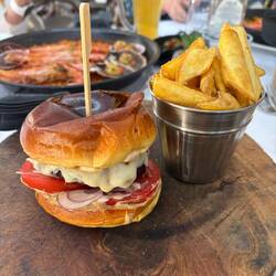 Possibly the best burger I've ever had, despite the inclusion of peanut butter. Well done, not dry.