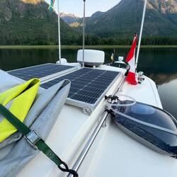 Better view of solar shower bag on starboard side and kayak deflated.