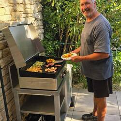 Cooking our market purchases for dinner -- delicious!