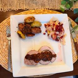 Pork Porchetta, Potatos baked in duck fat & fennel with a Blood Orange Salad