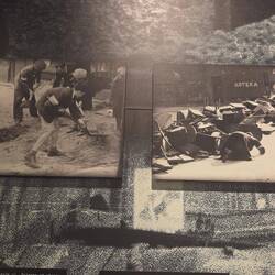 Young children helping with the digging. Crude barricades.