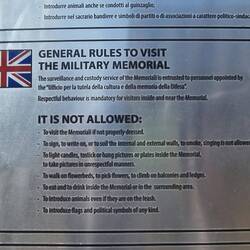 Sign in front of the, closed, military memorial