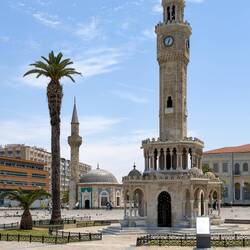 İzmir Saat Kulesi (Clock Tower) & Konak Camii (Konak Mosque) — Konak, İzmir.