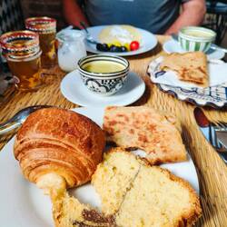 Morning breakfast at Riad Rebdani with traditional soup and bread