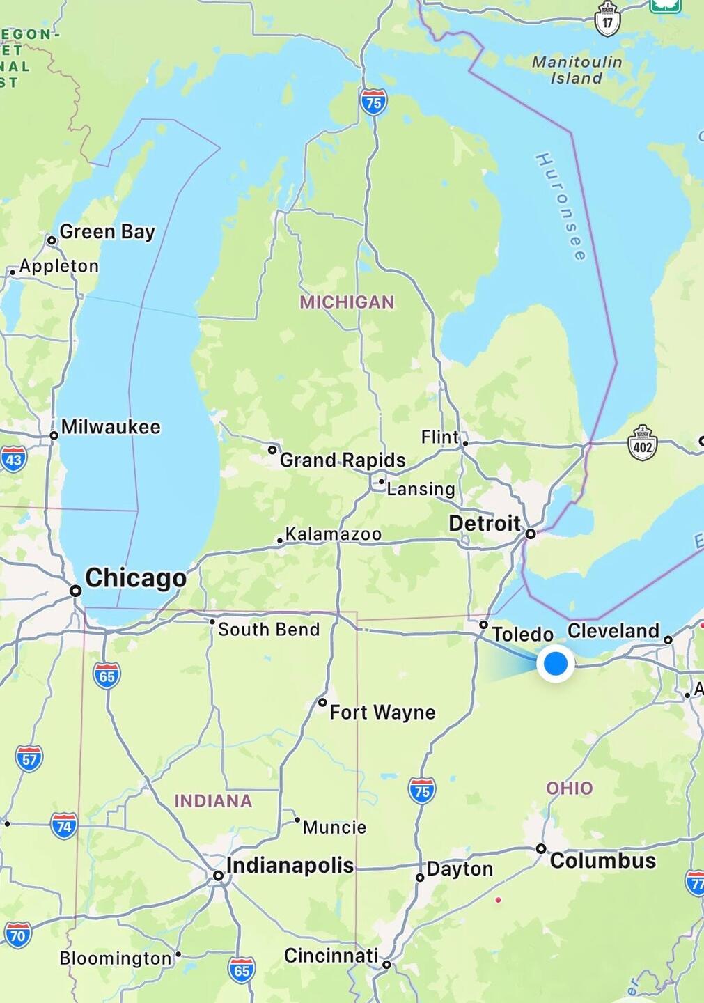 Unsere heutige Strecke von Cleveland nach Chicago