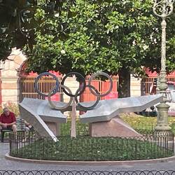 Olympic rings near arena
