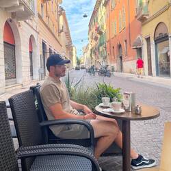 Morning coffee in little cafe